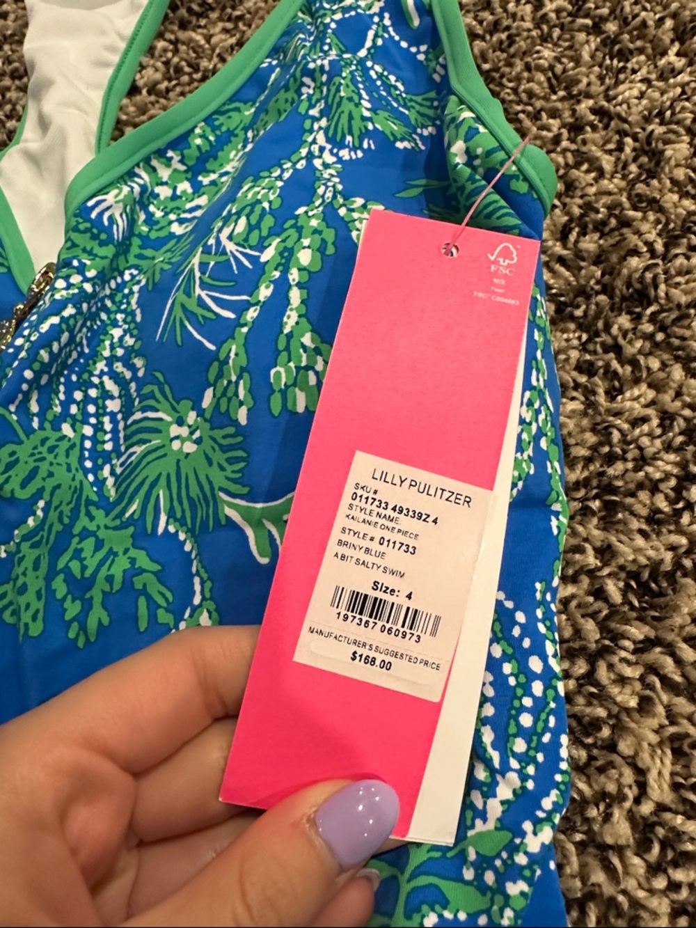 Lilly Pulitzer Blue & Green Floral Zip-Front One-Piece Swimsuit - Picture 2 of 2